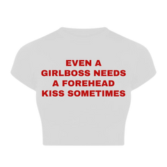 Girlboss Forehead Kiss Baby Crop Top – Trendy Color White