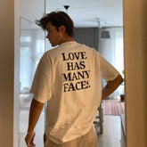Love Has Many Faces | White Oversized Drop Shoulder Tee for Men