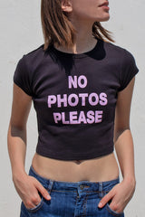 No Photos Please Crop Black Baby Tee