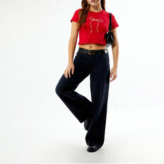 Red Bow Baby Tee for Women