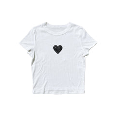 Y2K White Baby Tee for Women | Minimal Heart Cotton Crop Top