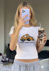 White New York City Crop Top