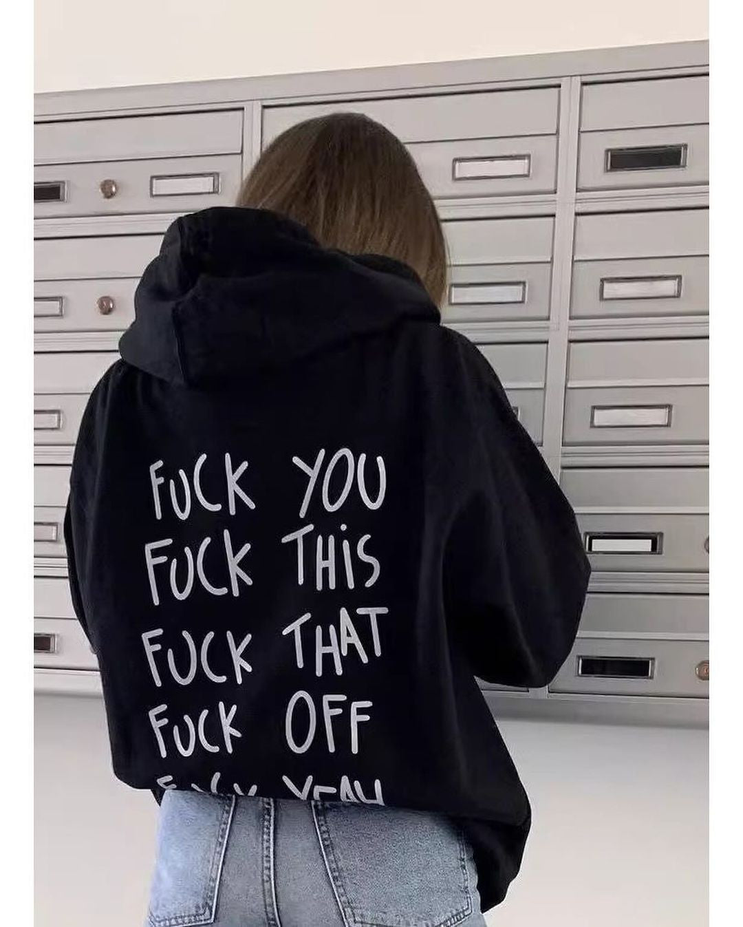 Black Hoodie with "F*ck You" Graphic