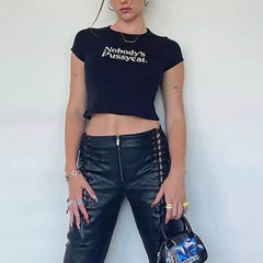 Nobody’s Pussycat Black Graphic Crop Top for Women