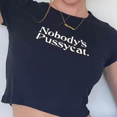 Nobody’s Pussycat Black Graphic Crop Top for Women