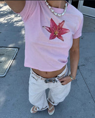 Lily Blossom Aesthetic Baby Tee for Women