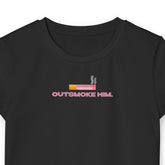 Outsmoke Him Graphic Baby Tee for Women – Black Fitted Crop Top