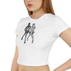 Retro Model Graphic Baby Tee for Women – Cropped Streetwear Top in White