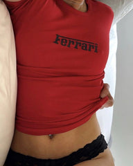 Bold Red Ferrari Baby Tee for Women | Crop Top