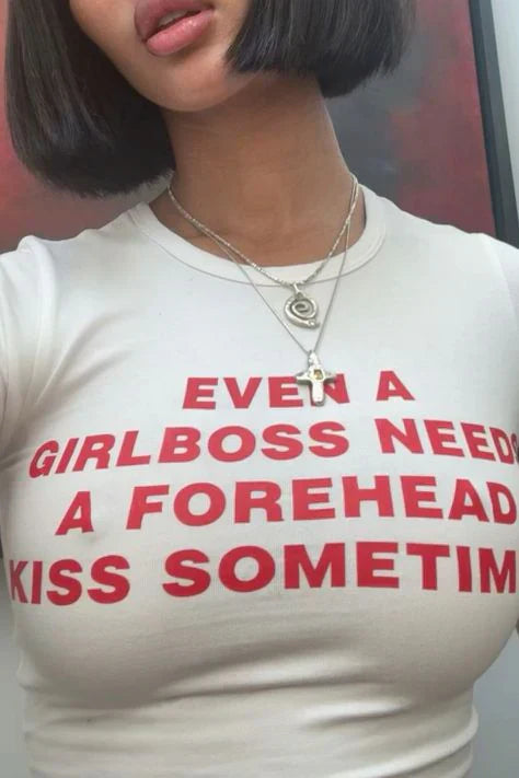 Girlboss Forehead Kiss Baby Crop Top – Trendy Color White