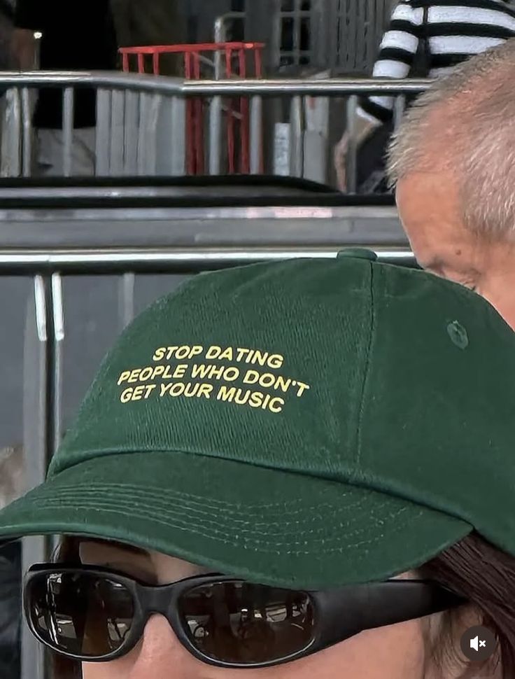Stop Dating People Who Don’t Get Your Music Cap – Embroidered Cotton Drill Hat | Black & Bottle Green