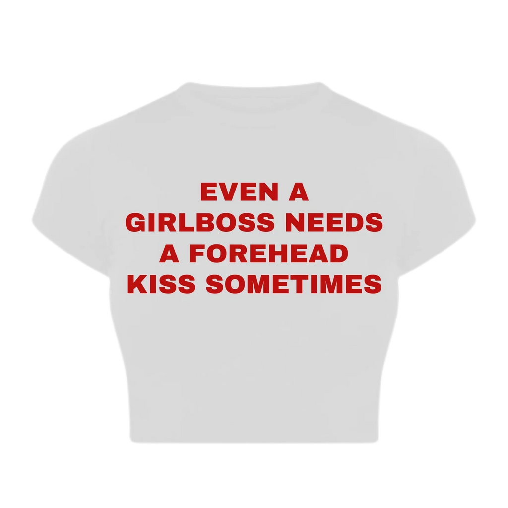 Girlboss Forehead Kiss Baby Crop Top – Trendy Color White