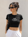 TBH IDGAF Baby Tee – Cropped Slim Fit Graphic T-Shirt