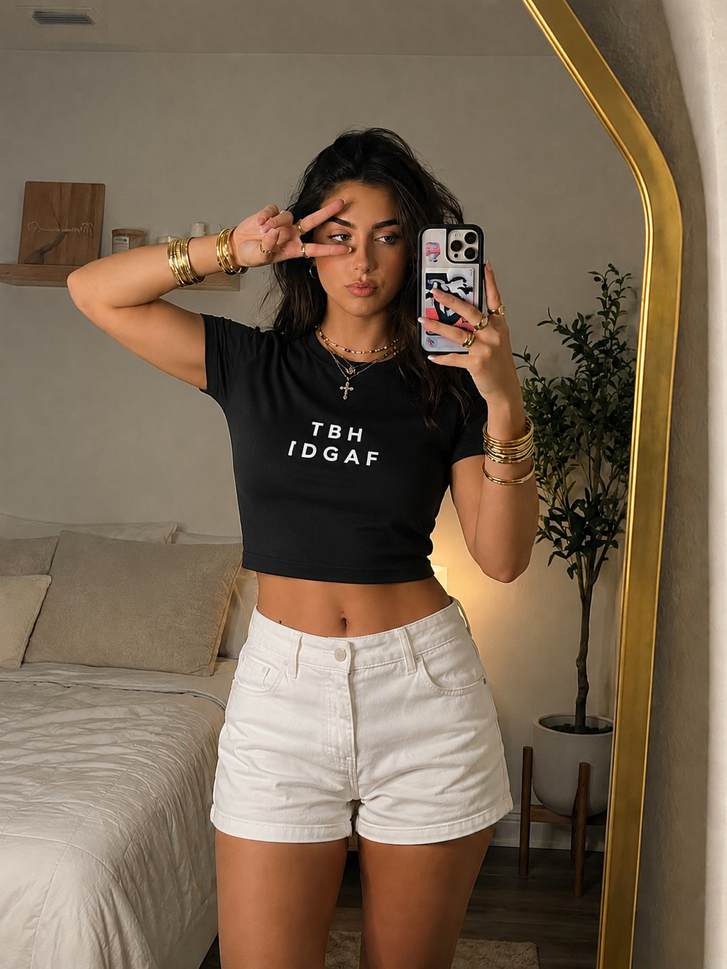 TBH IDGAF Baby Tee – Cropped Slim Fit Graphic T-Shirt