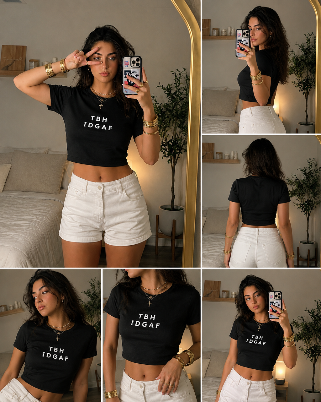 TBH IDGAF Baby Tee – Cropped Slim Fit Graphic T-Shirt