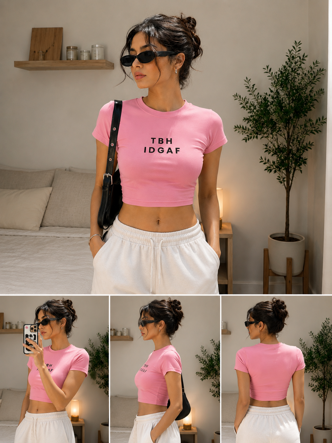 TBH IDGAF Baby Tee – Cropped Slim Fit Graphic T-Shirt