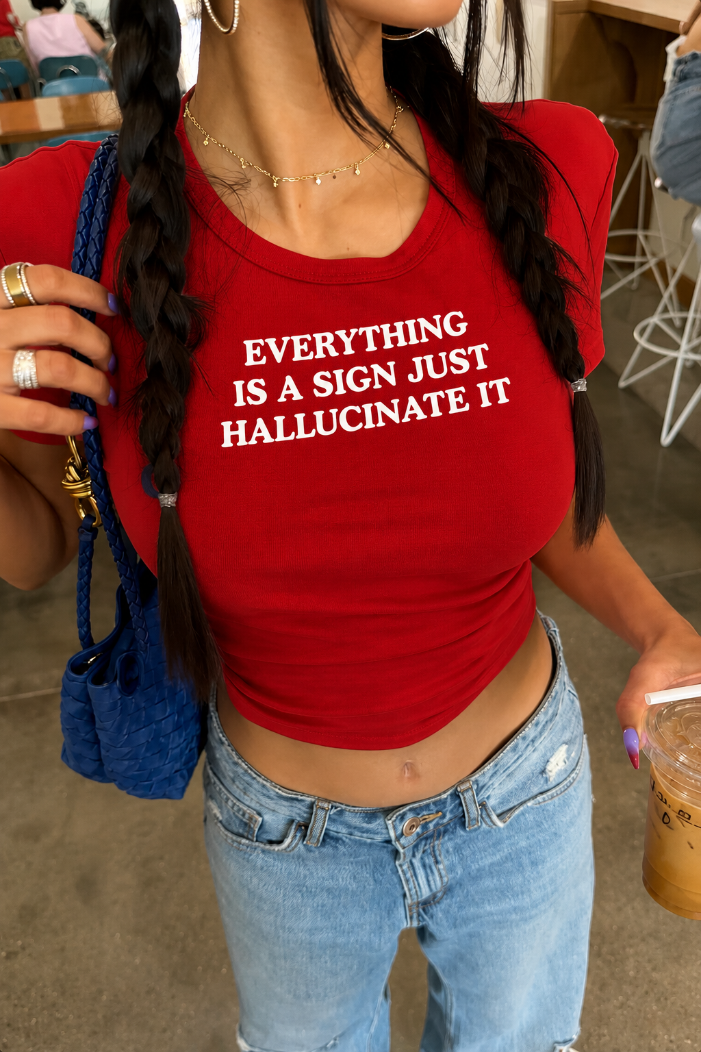 Everything Is A Sign Just Hallucinate It Baby Tee – Viral Y2K Graphic Crop Top
