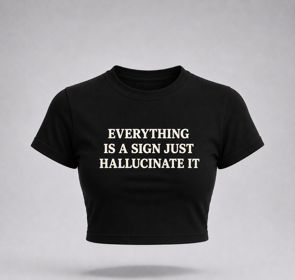 Everything Is A Sign Just Hallucinate It Baby Tee – Viral Y2K Graphic Crop Top