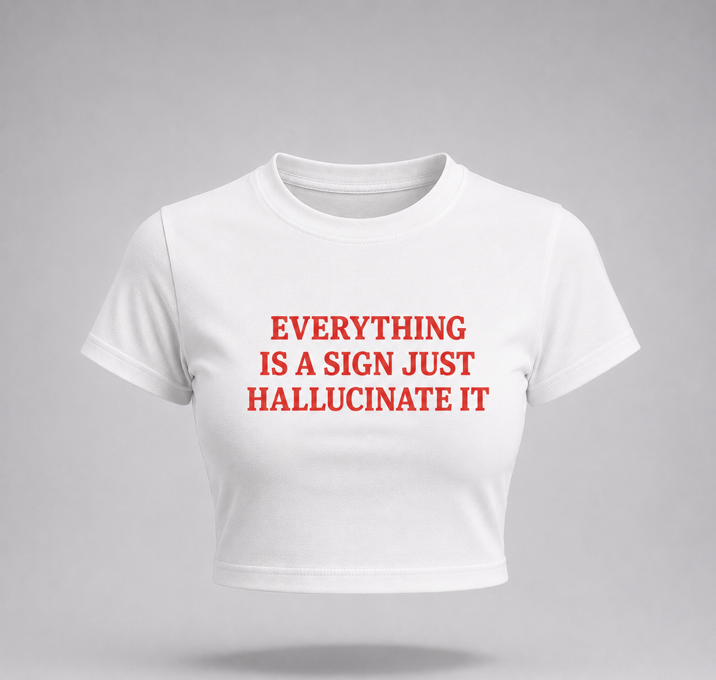 Everything Is A Sign Just Hallucinate It Baby Tee – Viral Y2K Graphic Crop Top