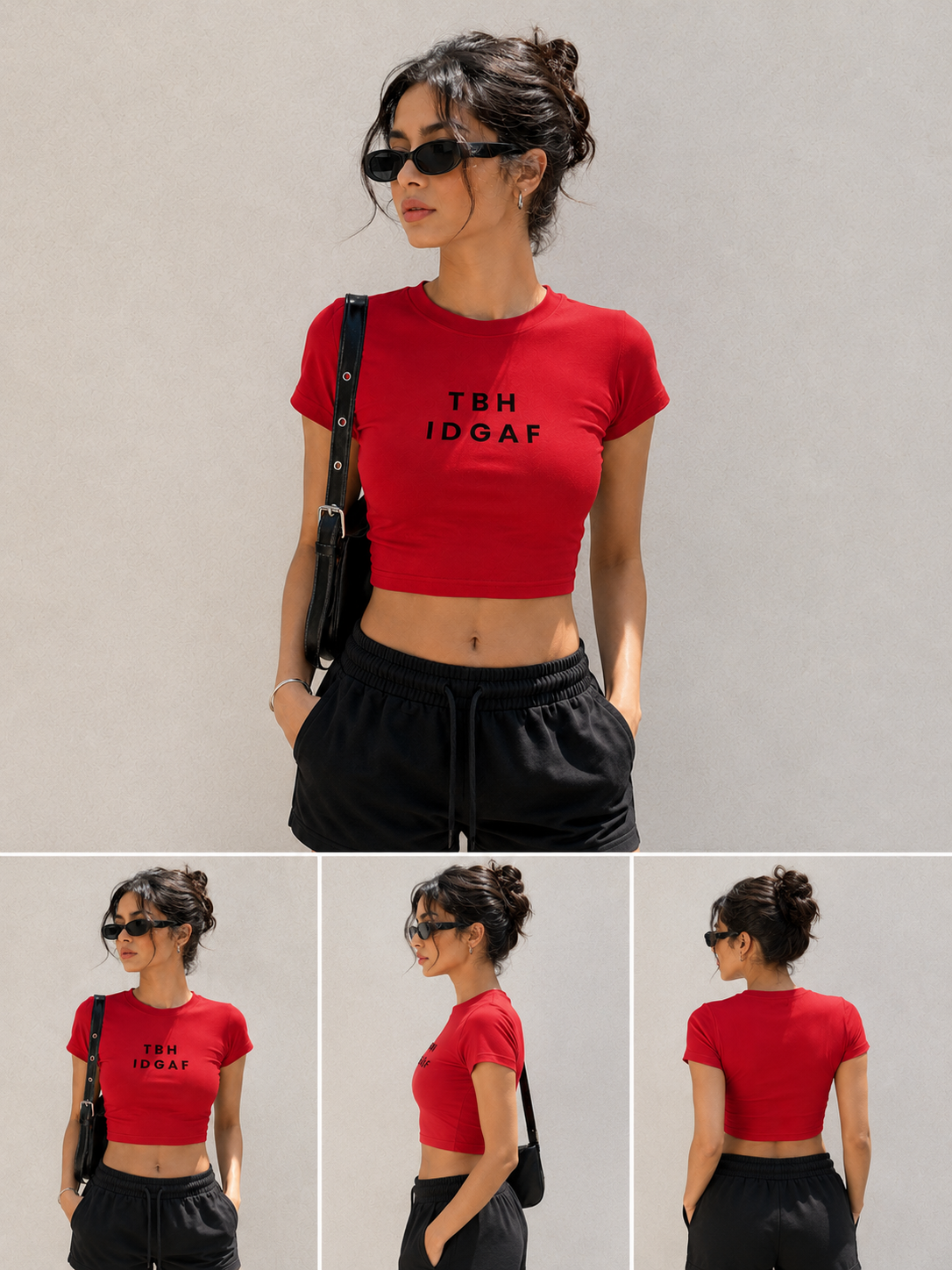 TBH IDGAF Baby Tee – Cropped Slim Fit Graphic T-Shirt
