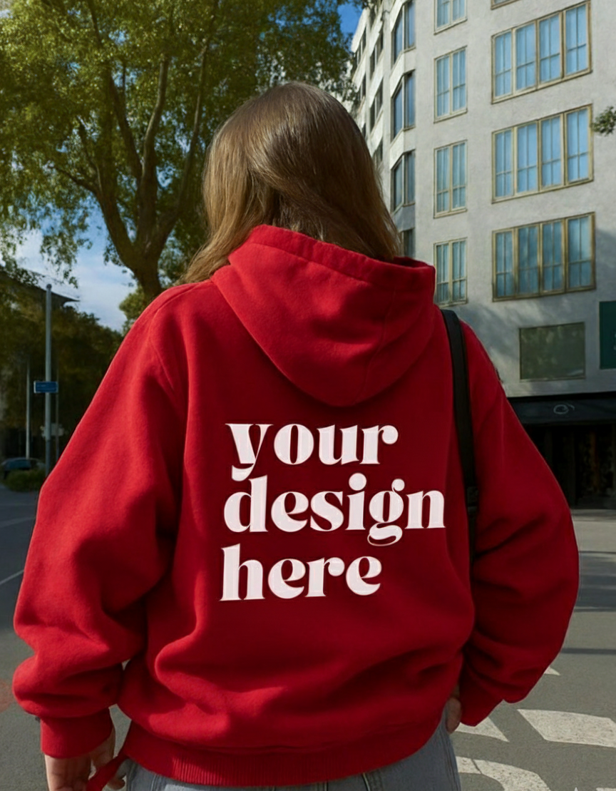 Custom Back Print Hoodie | Red, Black, White, Navy, Maroon
