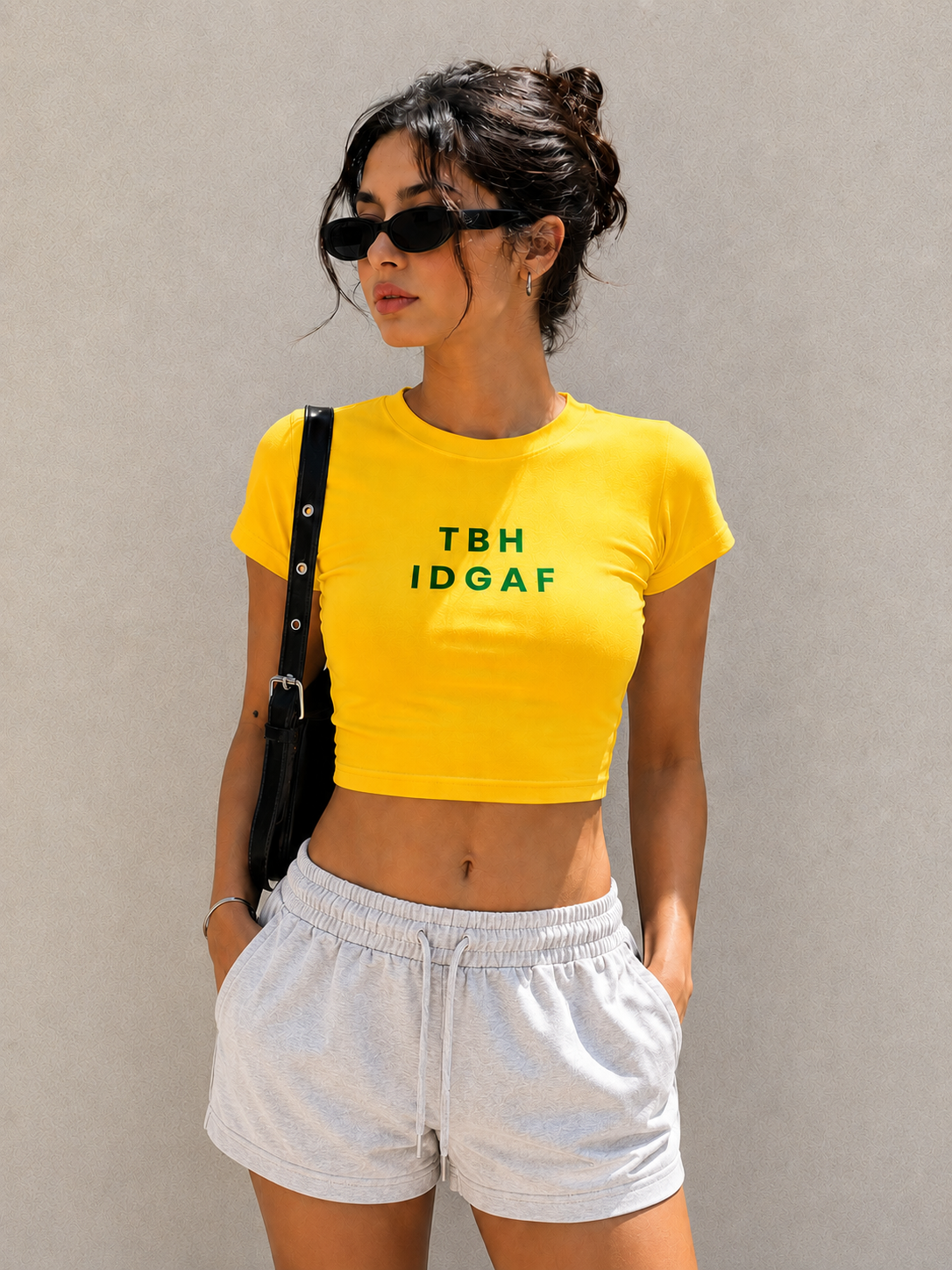 TBH IDGAF Baby Tee – Cropped Slim Fit Graphic T-Shirt