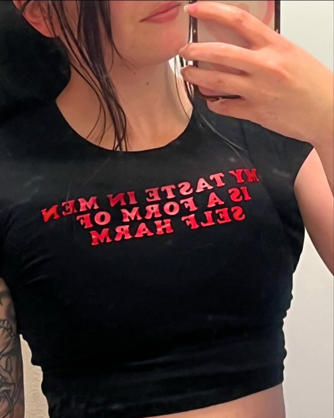 Edgy Black Baby Tee Crop Top