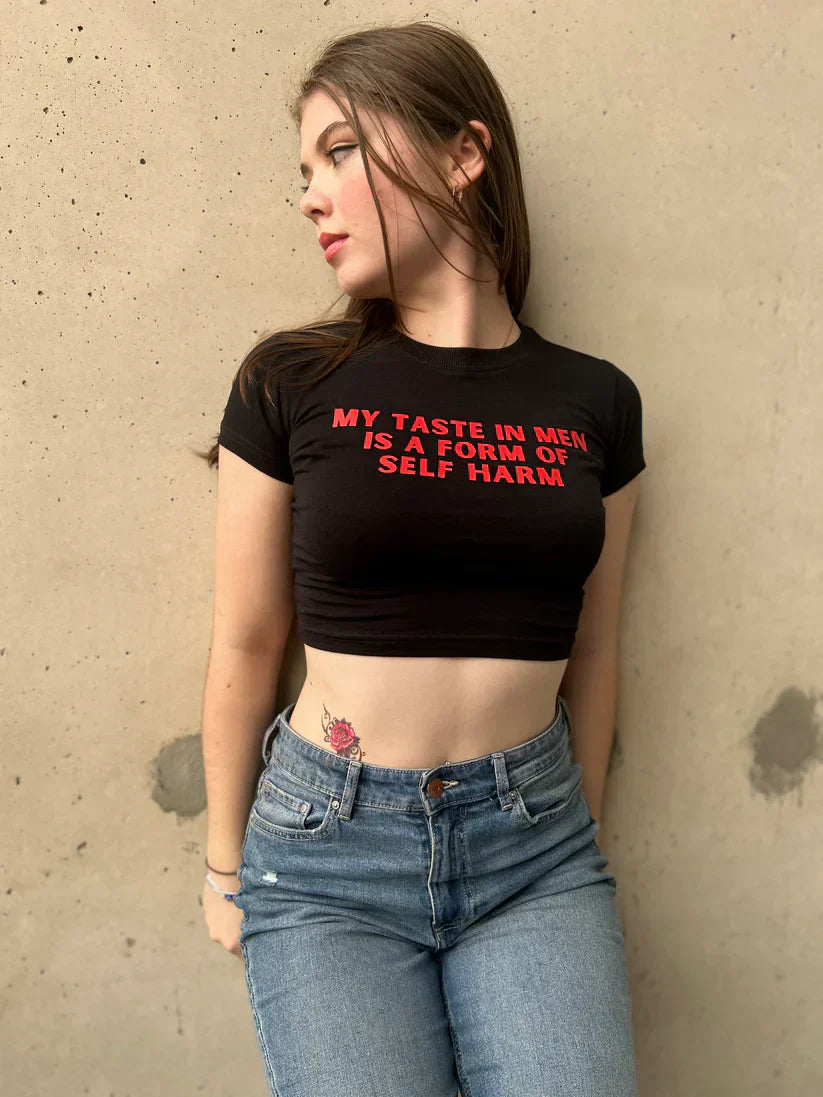 Edgy Black Baby Tee Crop Top