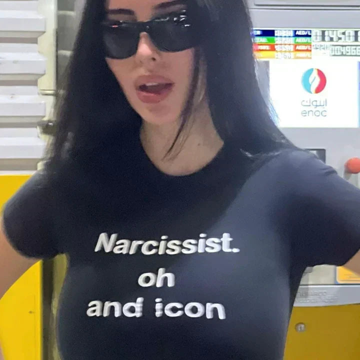 Narcissist "Oh and Icon" Baby Tee – Black Crop Top