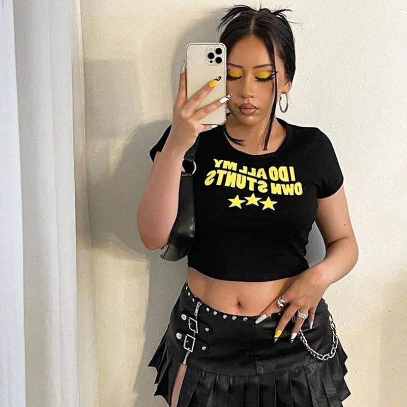 I Do All My Own Stunts Black Baby Tee