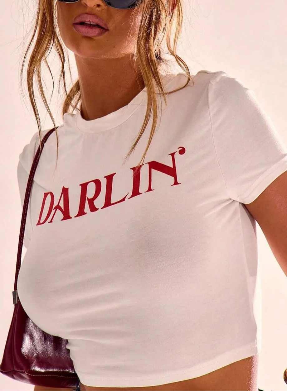 Darlin Baby Tee for Women – White Crop Top