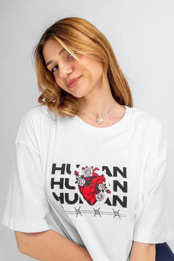 Human Heart White Oversized T-Shirt for Men & Women