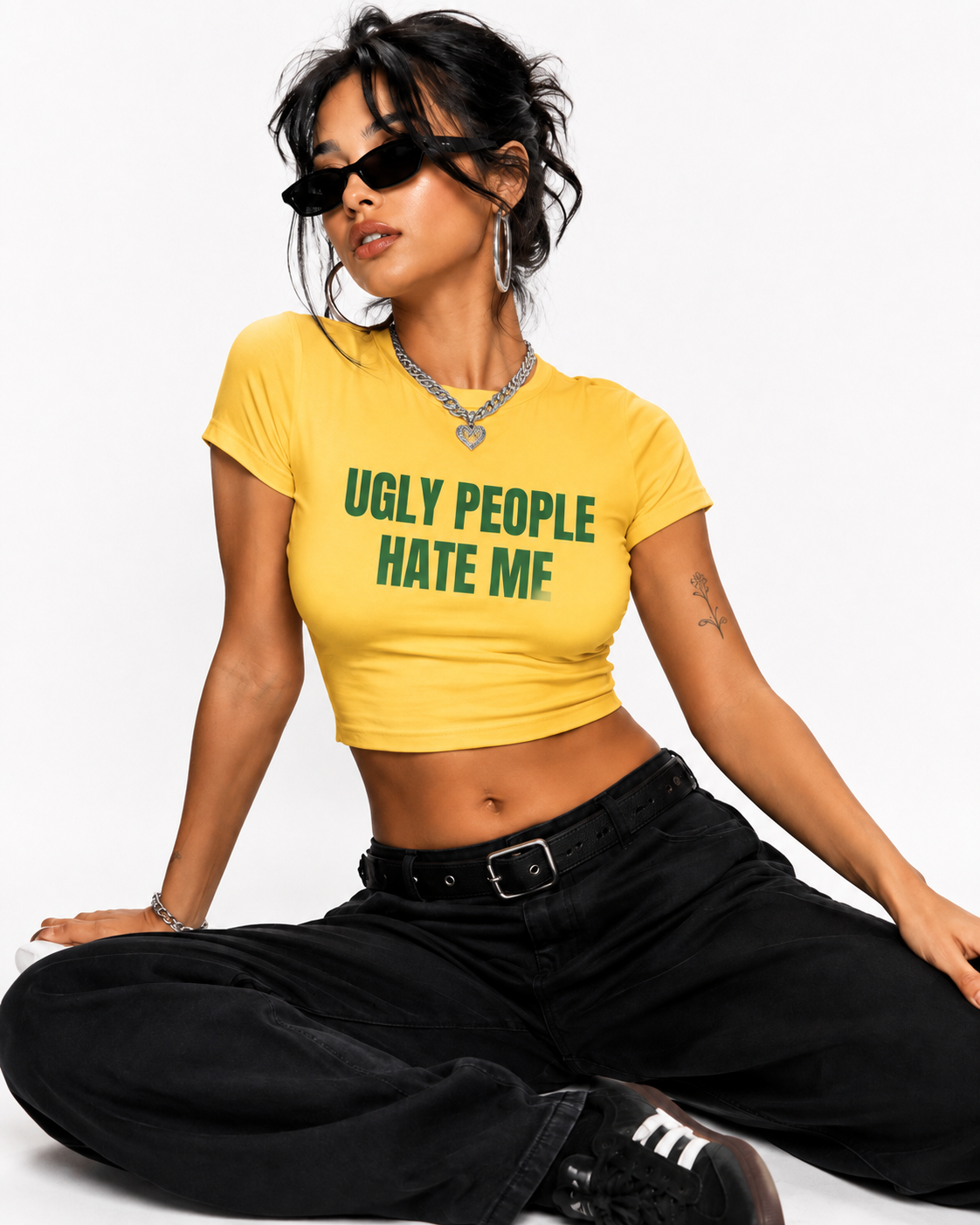 Ugly People Hate Me baby tee – Yellow – view 3