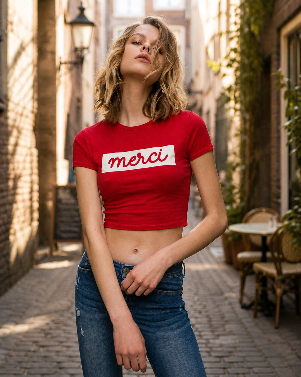Merci Baby Tee – Fitted Crop Top for Women
