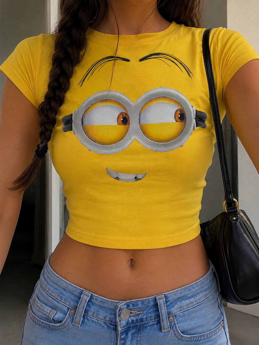 Minion-Inspired Graphic Baby Tee for Women | Y2K Fitted Crop Top | Drip Republic