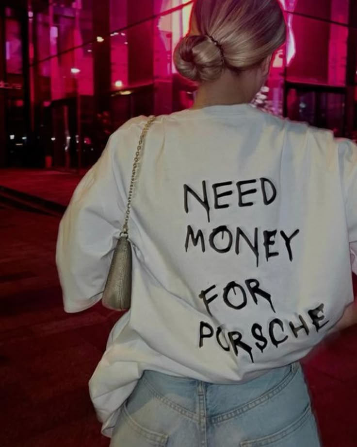 Need Money For Porsche Oversized T Shirt for Women | White Funny Graphic Tee