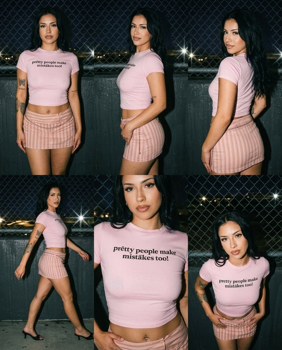 Pretty People Make Mistakes Too Baby Tee – Slim Fit Cropped T-Shirt