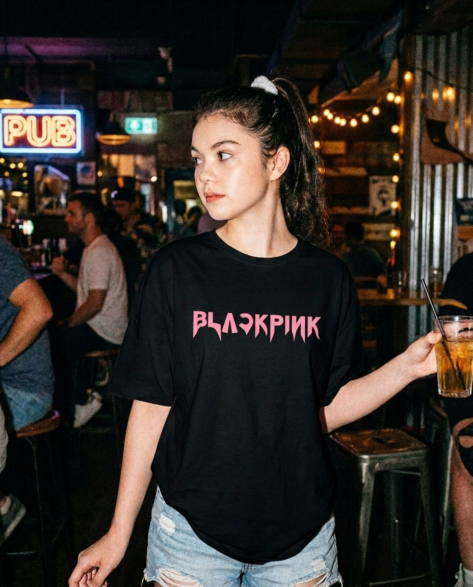 BLACKPINK Oversized Drop Shoulder T-Shirt – 240 GSM Cotton