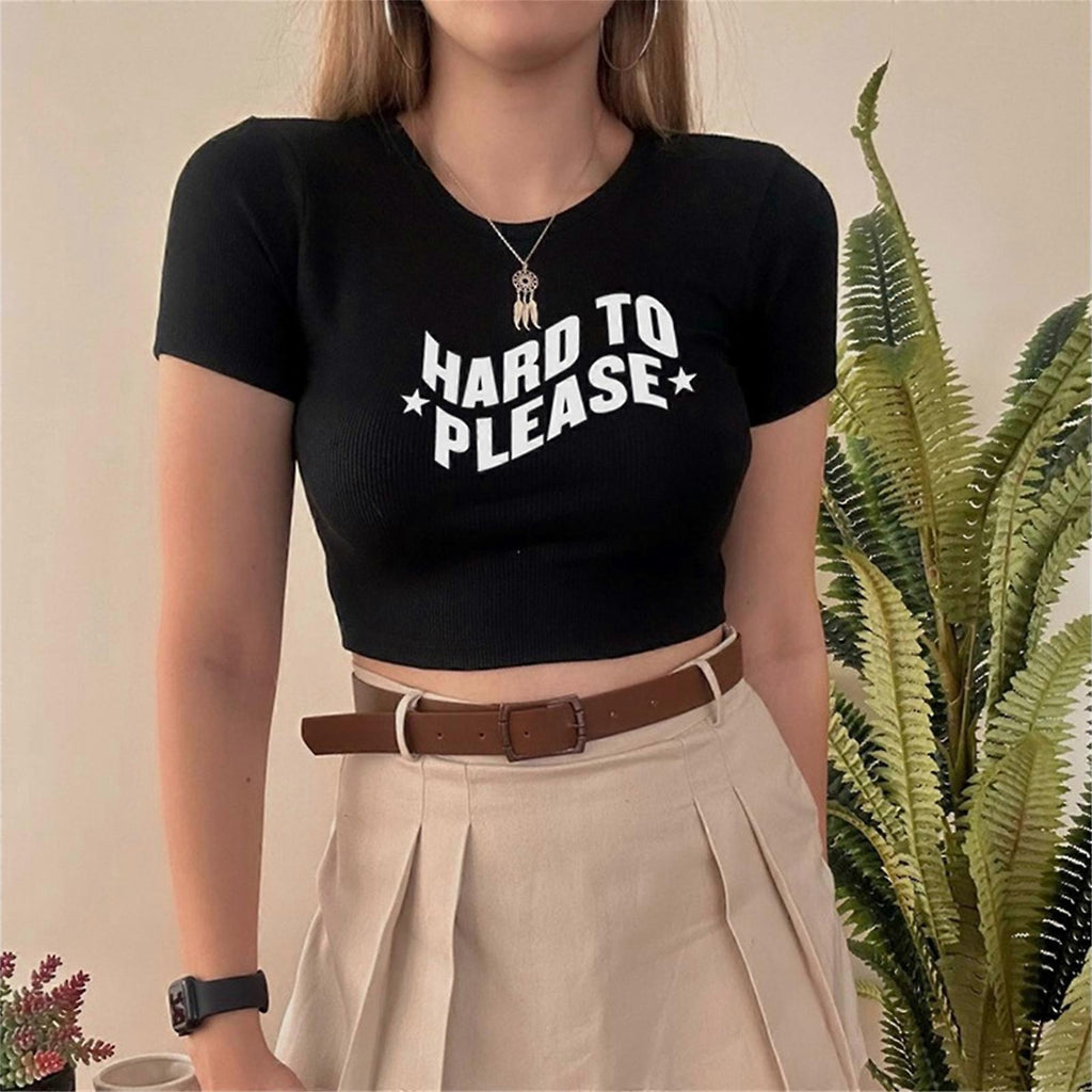 “Hard To Please” Printed Women’s Crop Top T-Shirt – Black & White