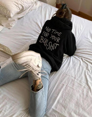 Women's Oversized Black Hoodie with No time for bull*hit Graphic | Streetwear Sweatshirt