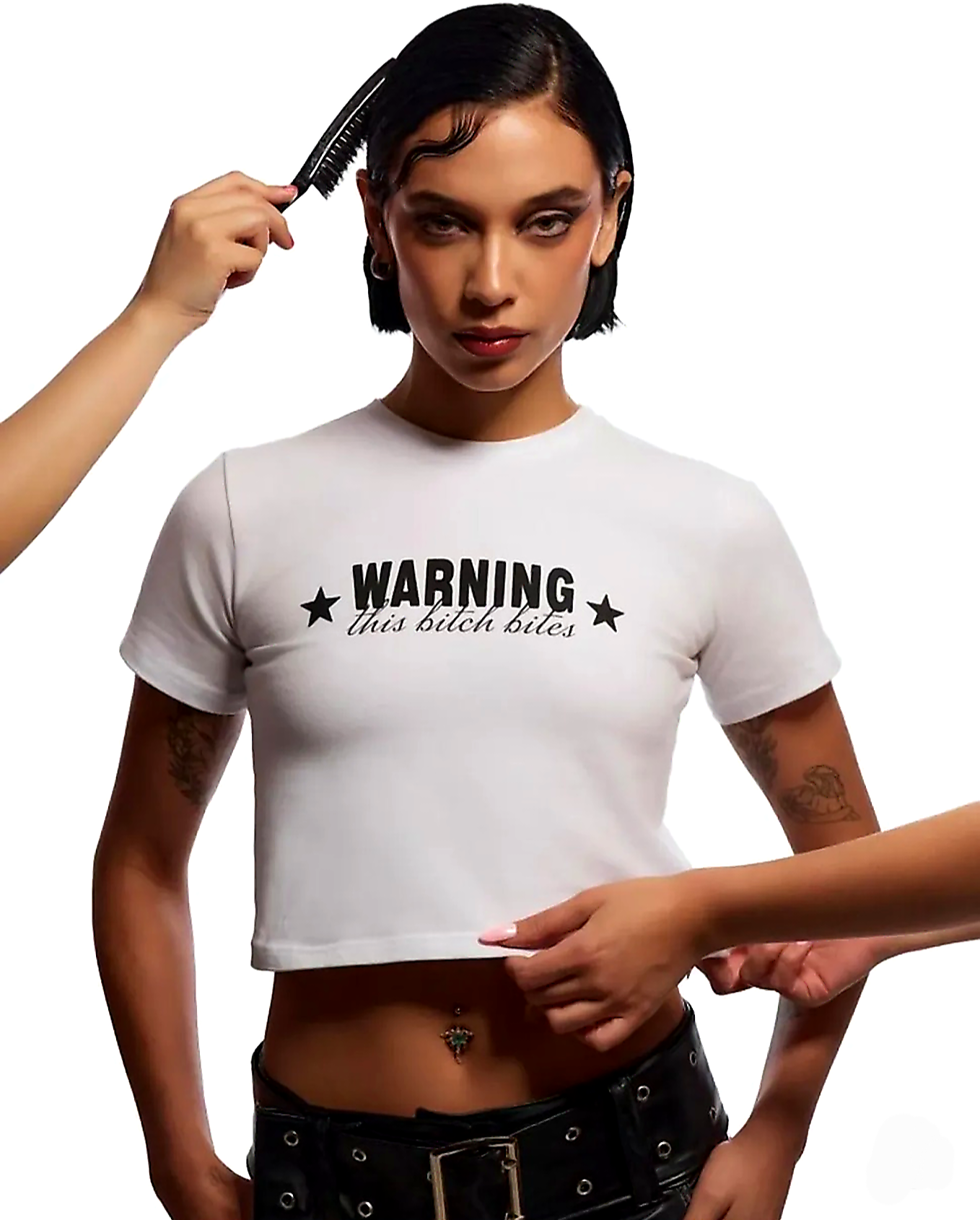 “Warning: This B*tch Bites” Baby Tee – Attitude Graphic Crop Top