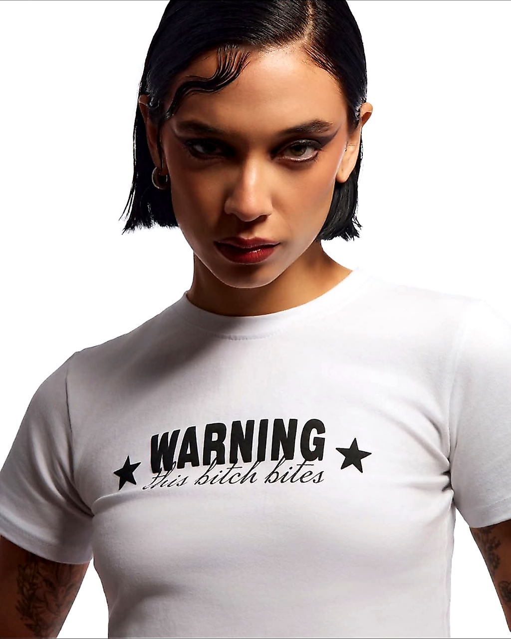 “Warning: This B*tch Bites” Baby Tee – Attitude Graphic Crop Top