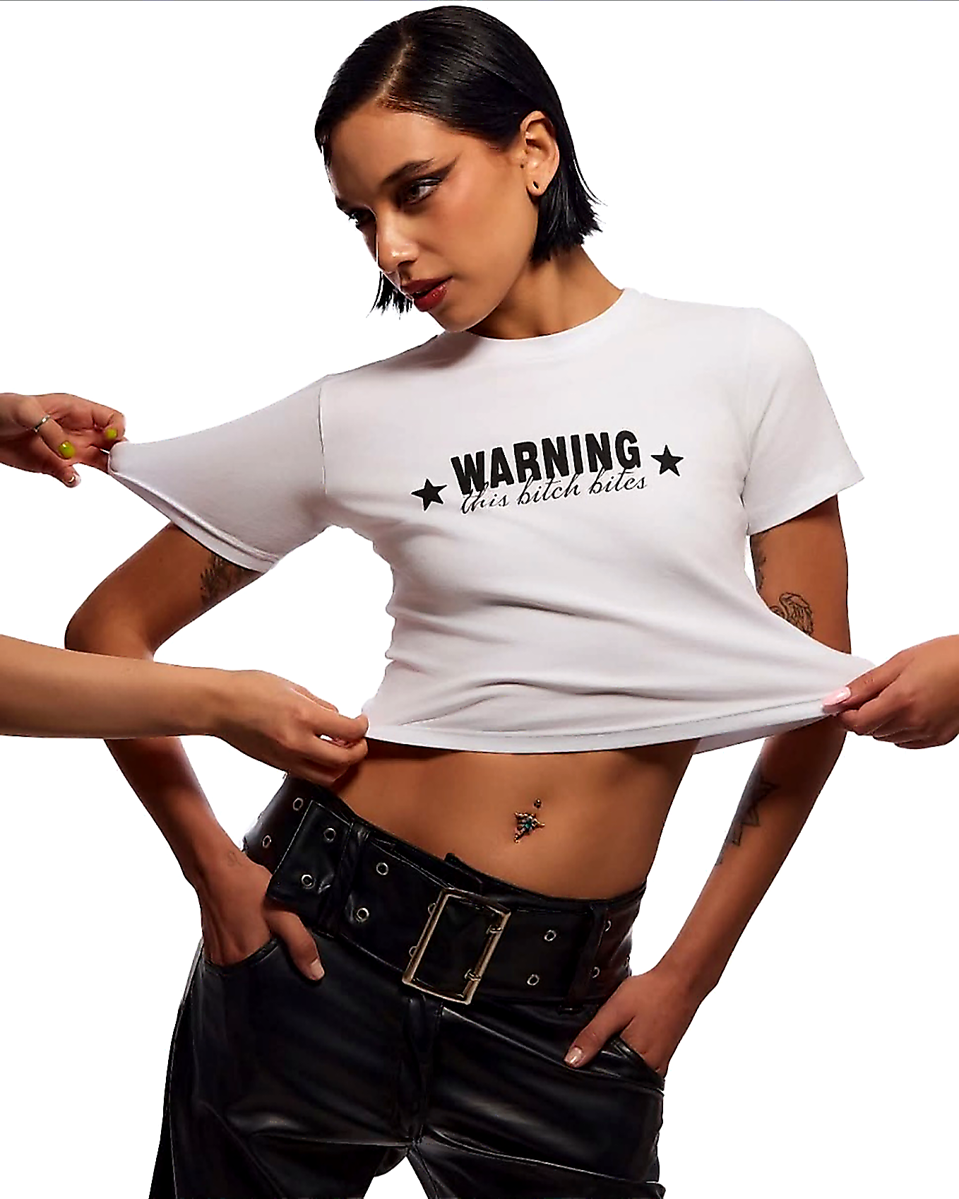 “Warning: This B*tch Bites” Baby Tee – Attitude Graphic Crop Top