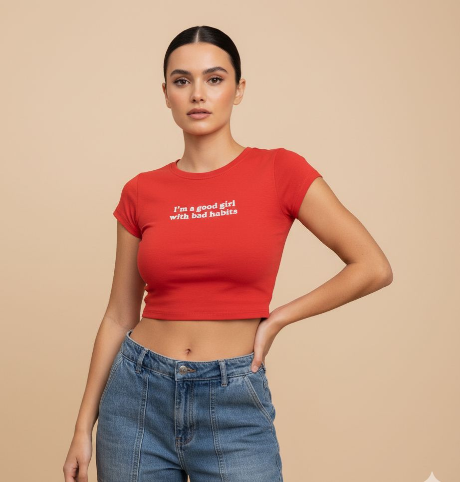 Good Girl with Bad Habits Red Crop Top – Women’s Bold Streetwear Baby Tee | Drip Republic