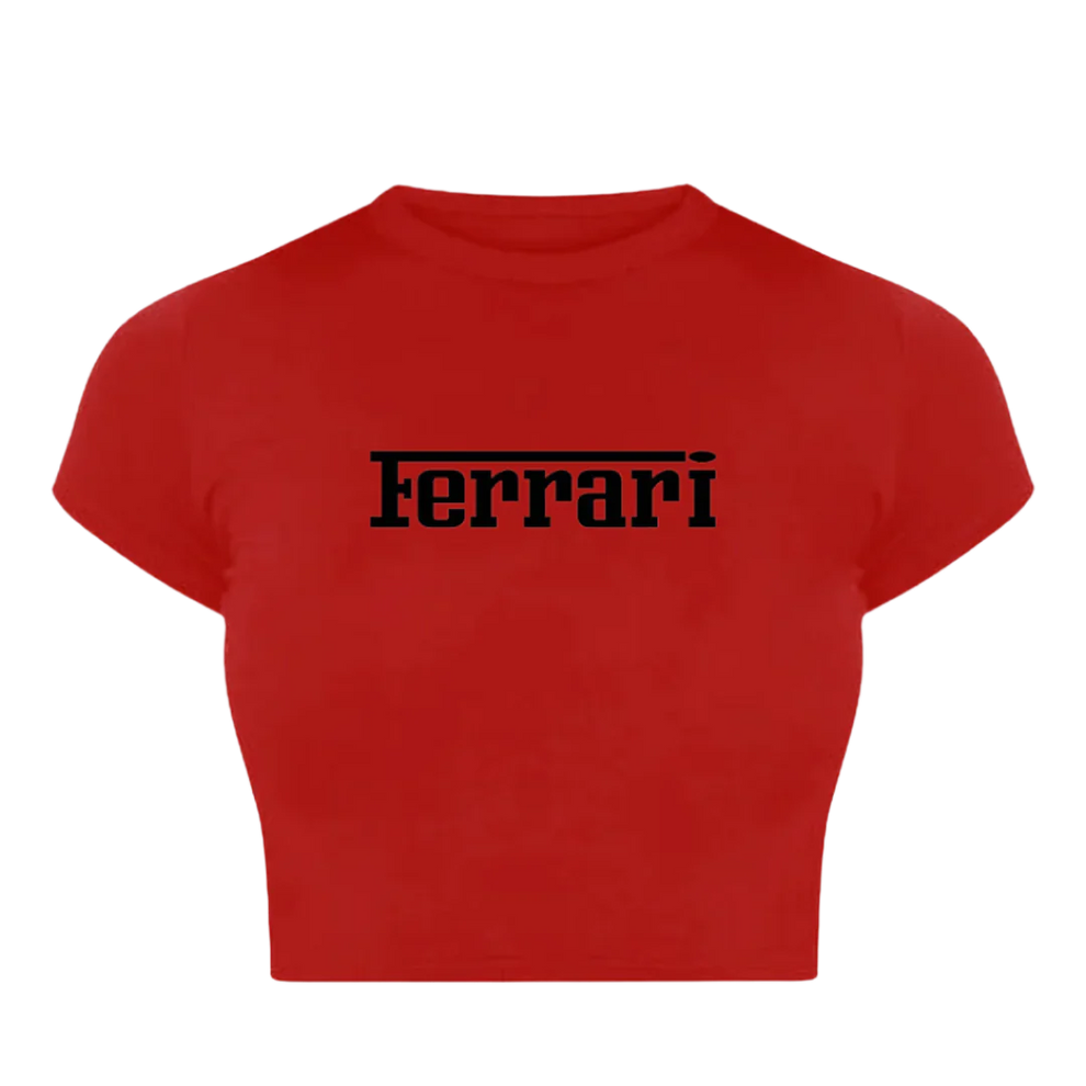 Bold Red Ferrari Baby Tee for Women | Crop Top