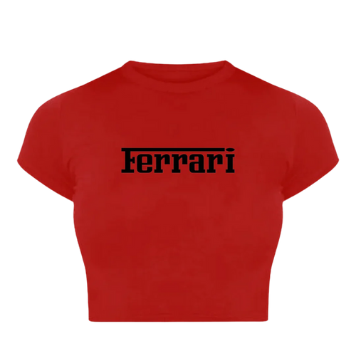 Bold Red Ferrari Baby Tee for Women | Crop Top
