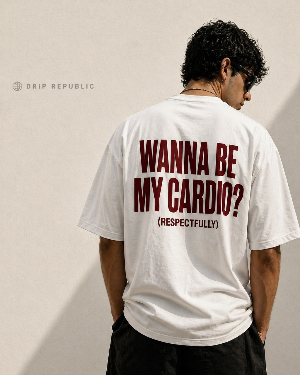 WANNA BE MY CARDIO? (RESPECTFULLY)” oversized  tee